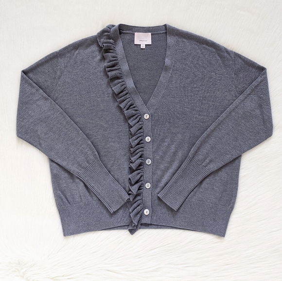Cinq A Sept Tous Les Jours Gaetana Silk Cashmere Ruffle Trim Cardigan Sweater - Picture 8 of 13